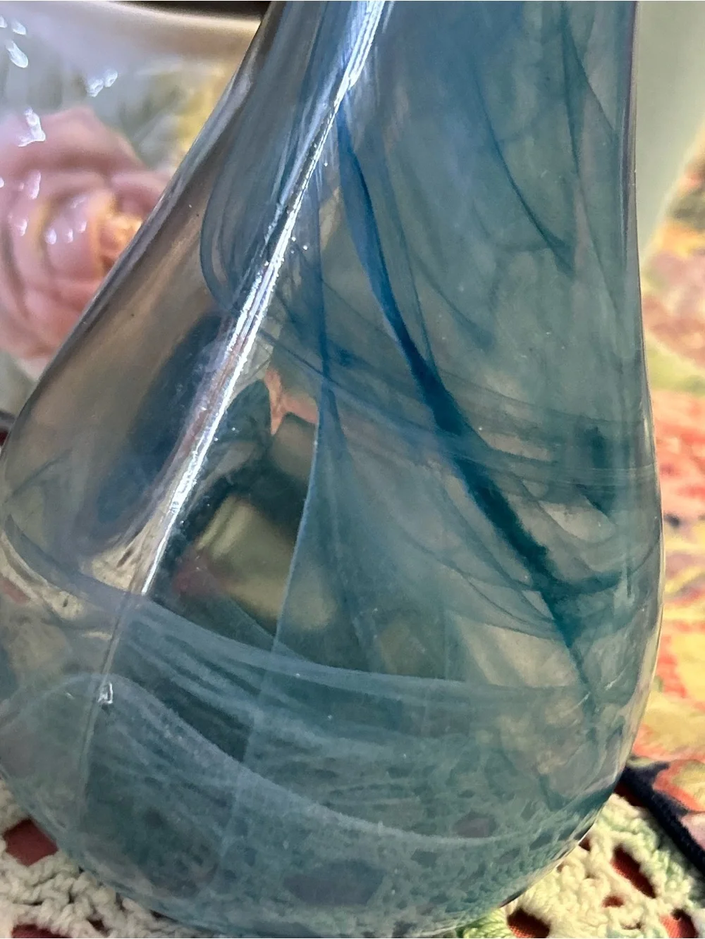 Hand-Blown Swirled Glass Vase in Deep Blue